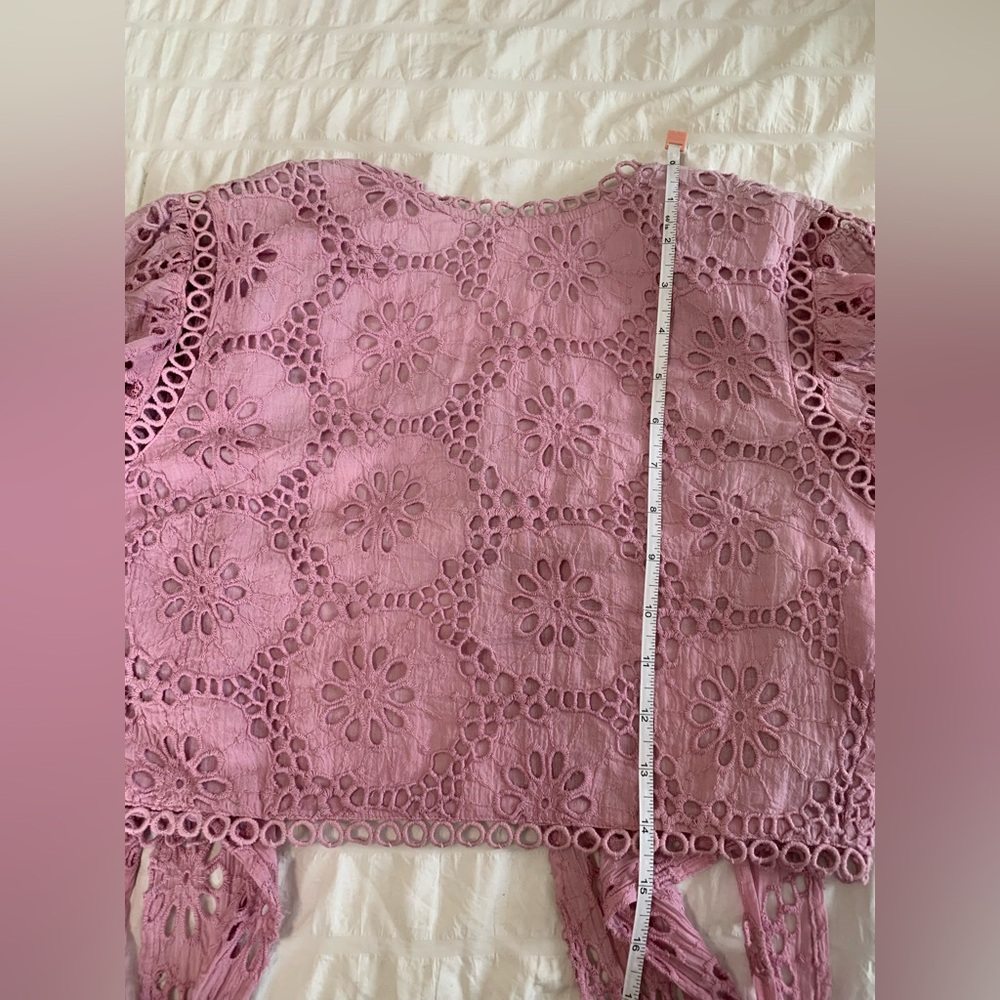 NWT Aratta Lace Crochet Puff Sleeve Crop Top - Dusty Rose - Picture 10 of 16